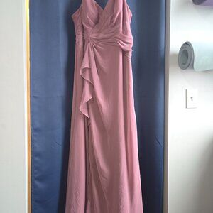Azazie Pink Ruched V-Neck Maxi Dress, Size 14
